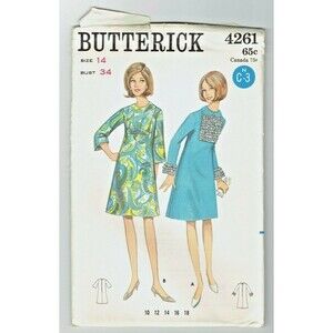 Butterick 4261 Size 14 Bust 34 Misses Unused Uncut Vintage Pattern Dress 60s